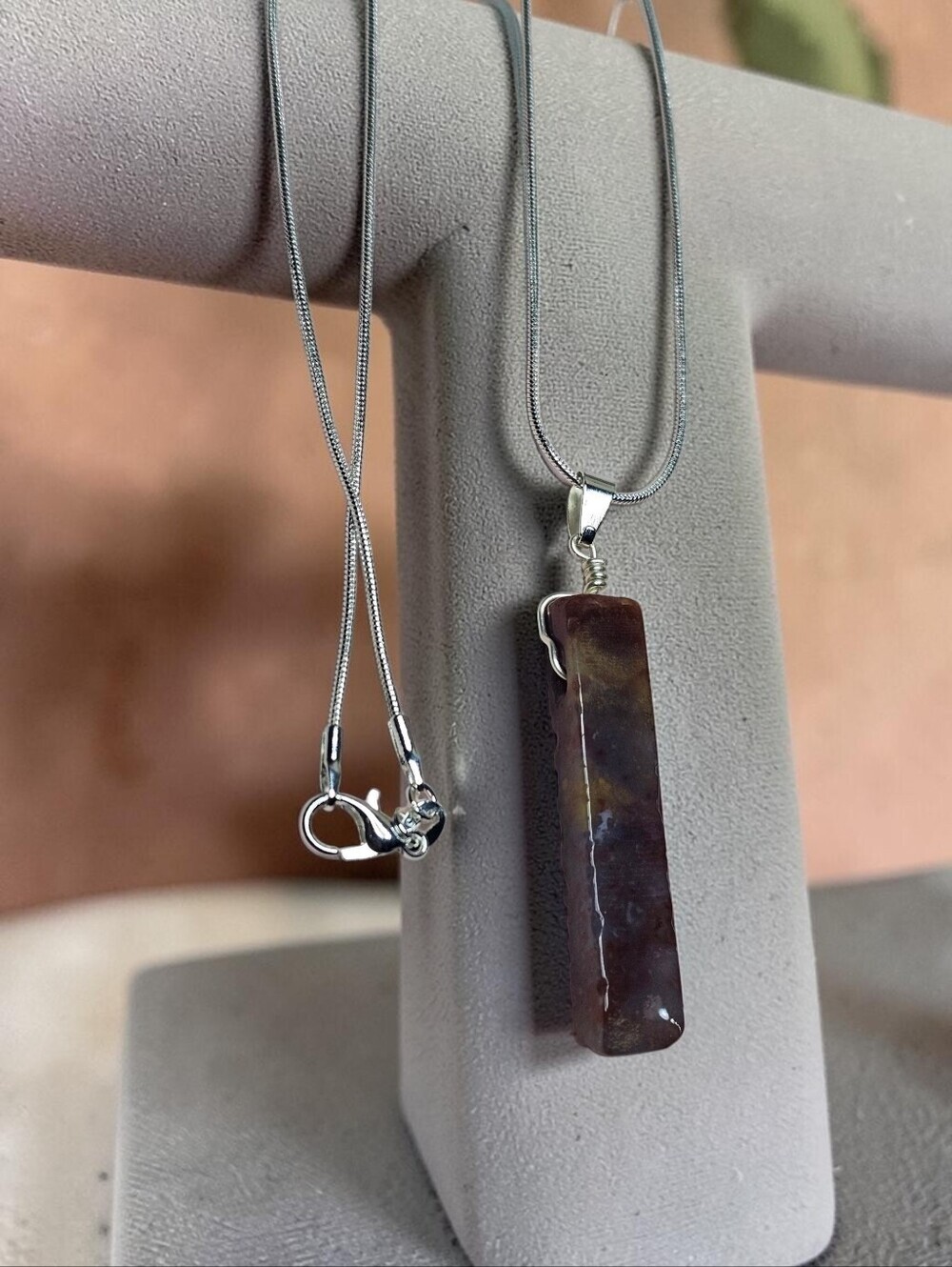 Sterling Silver Brown Agate Pendant Necklace
